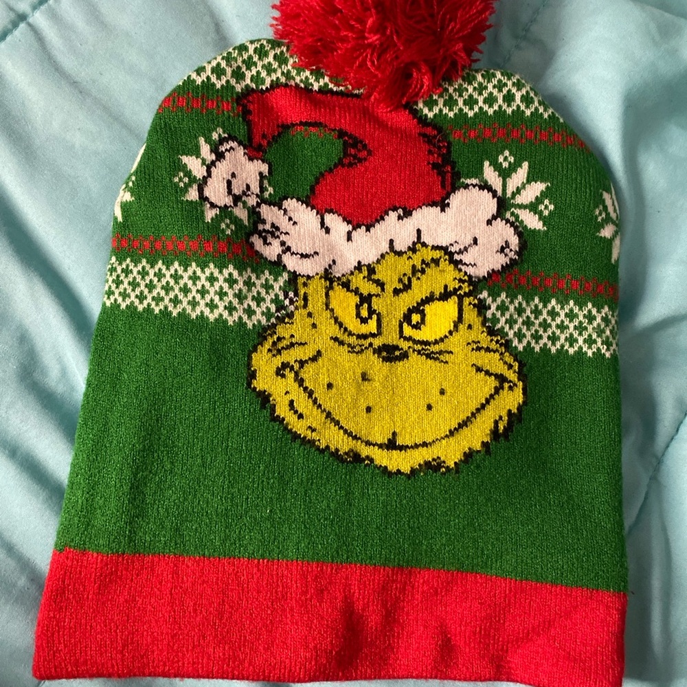 Kids Green and Red Grinch Beanie - Picture 2 of 4
